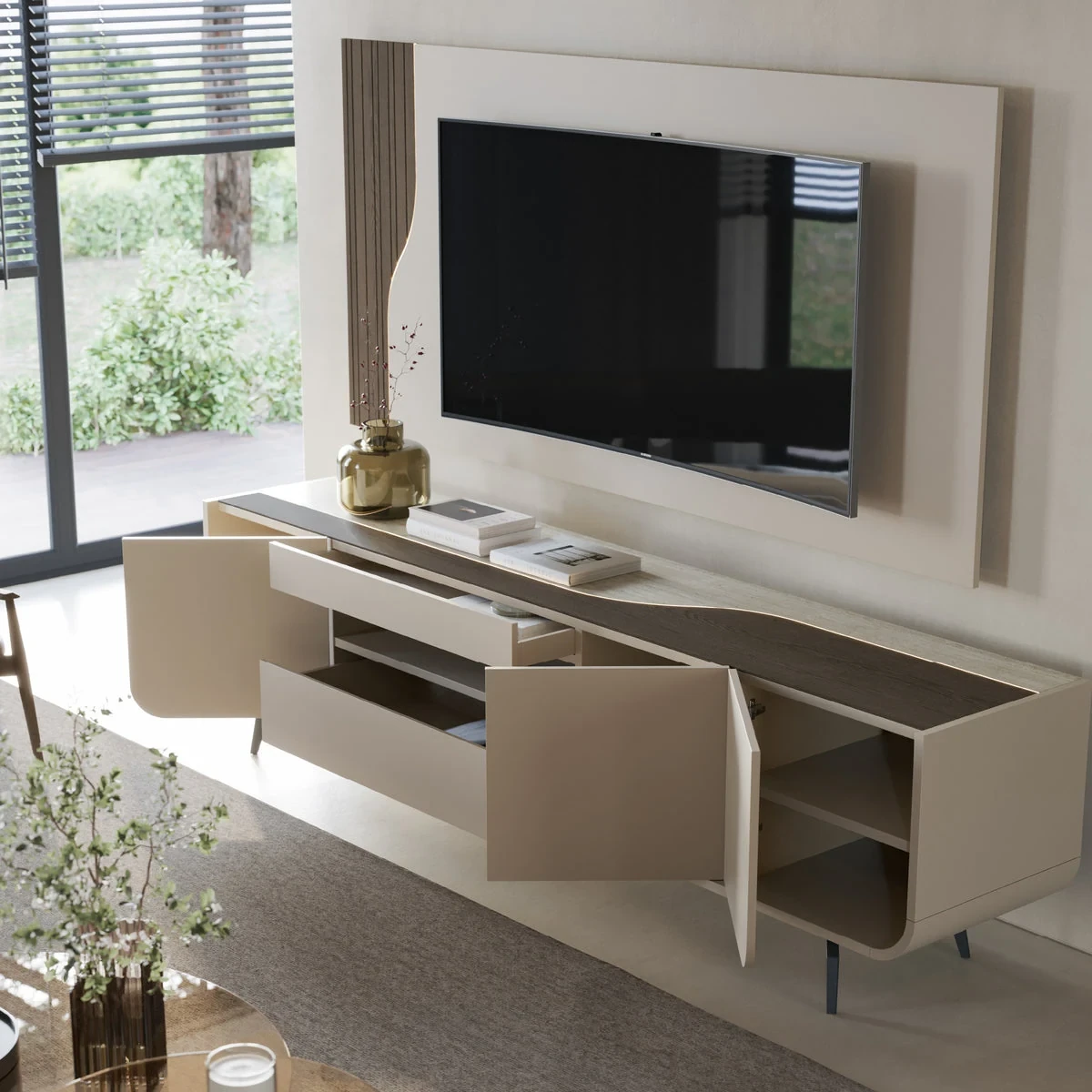 Raggi V 220 cm - Meuble TV sur pieds éclairé