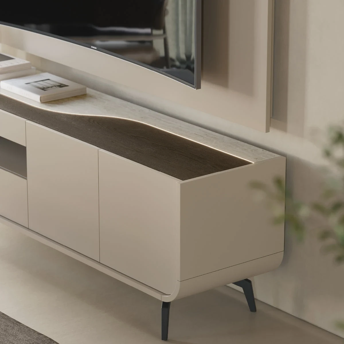 Raggi V 220 cm - Meuble TV sur pieds éclairé