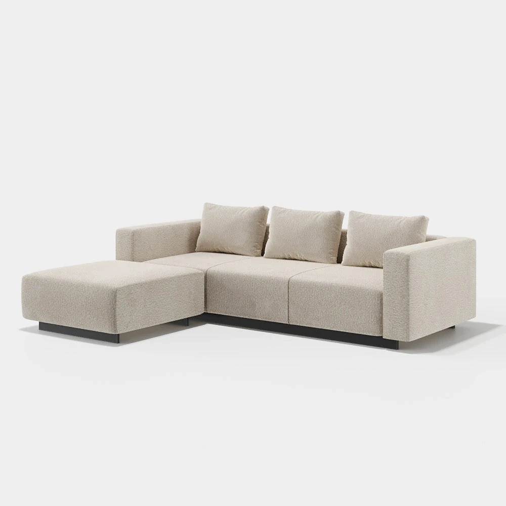 Laggi - Canapé 3 places avec chaise longue à gauche · Bouclé crème