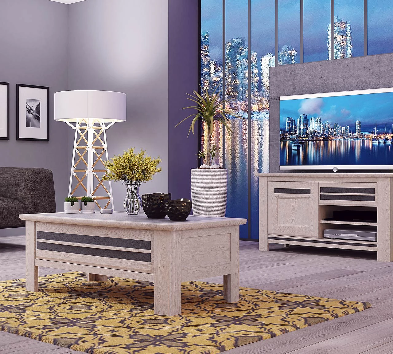 Silvano - Meuble TV incrustation véritable céramique