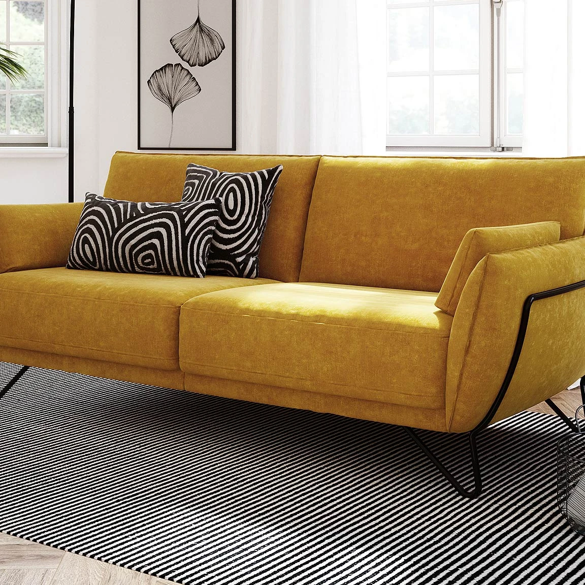 Stanley - Canapé 3 places tissu jaune
