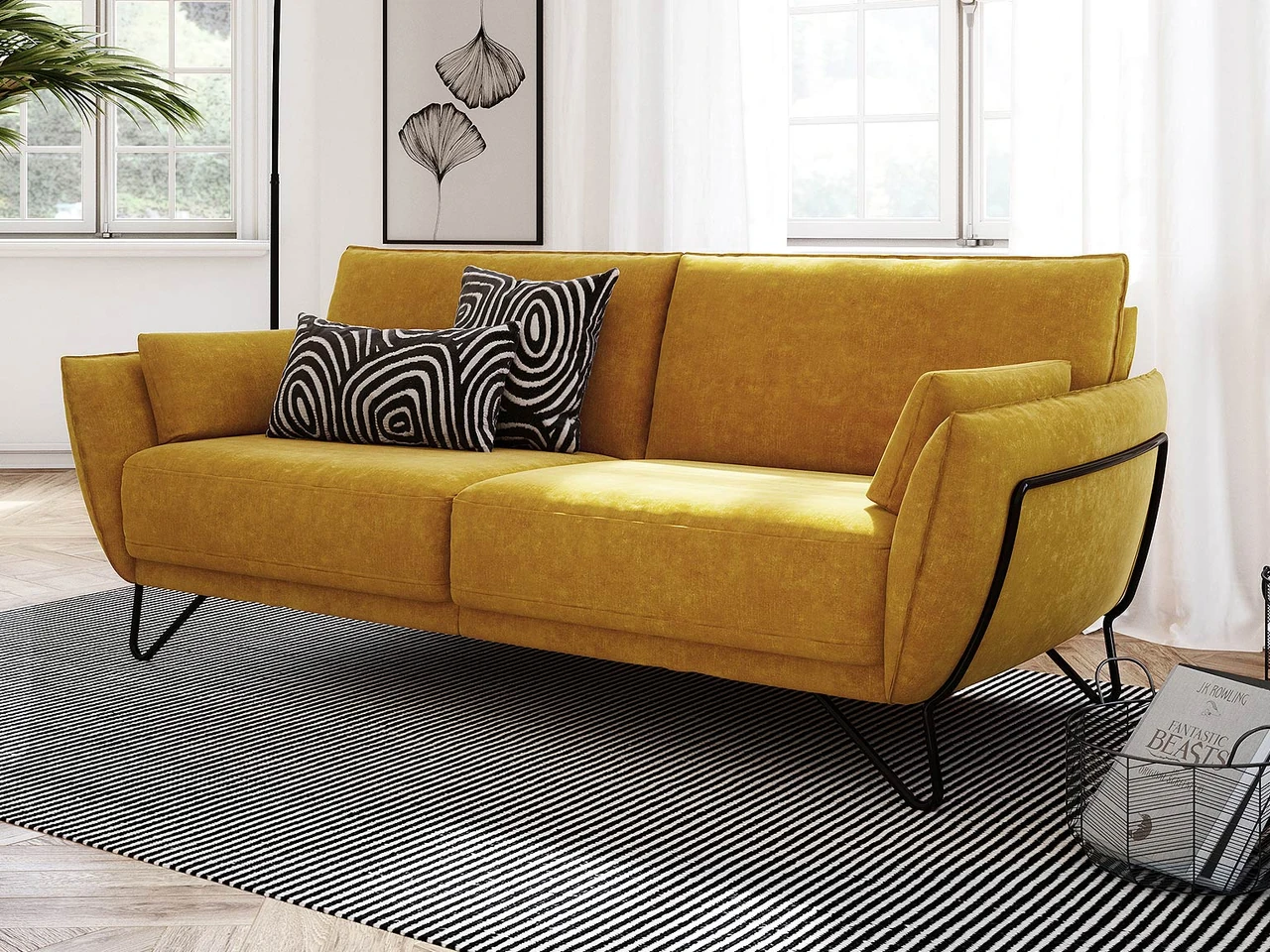 Stanley - Canapé 3 places tissu jaune