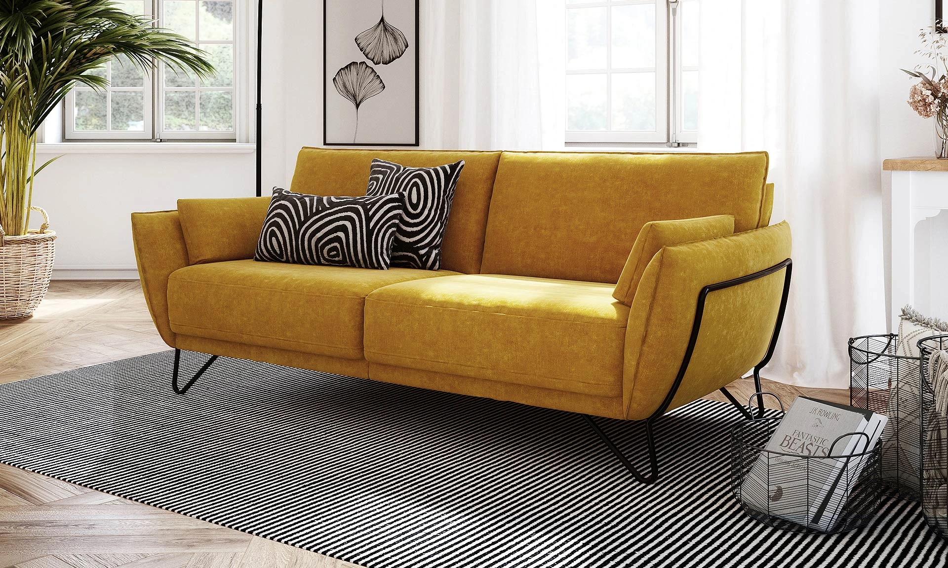 Stanley - Canapé 3 places tissu jaune