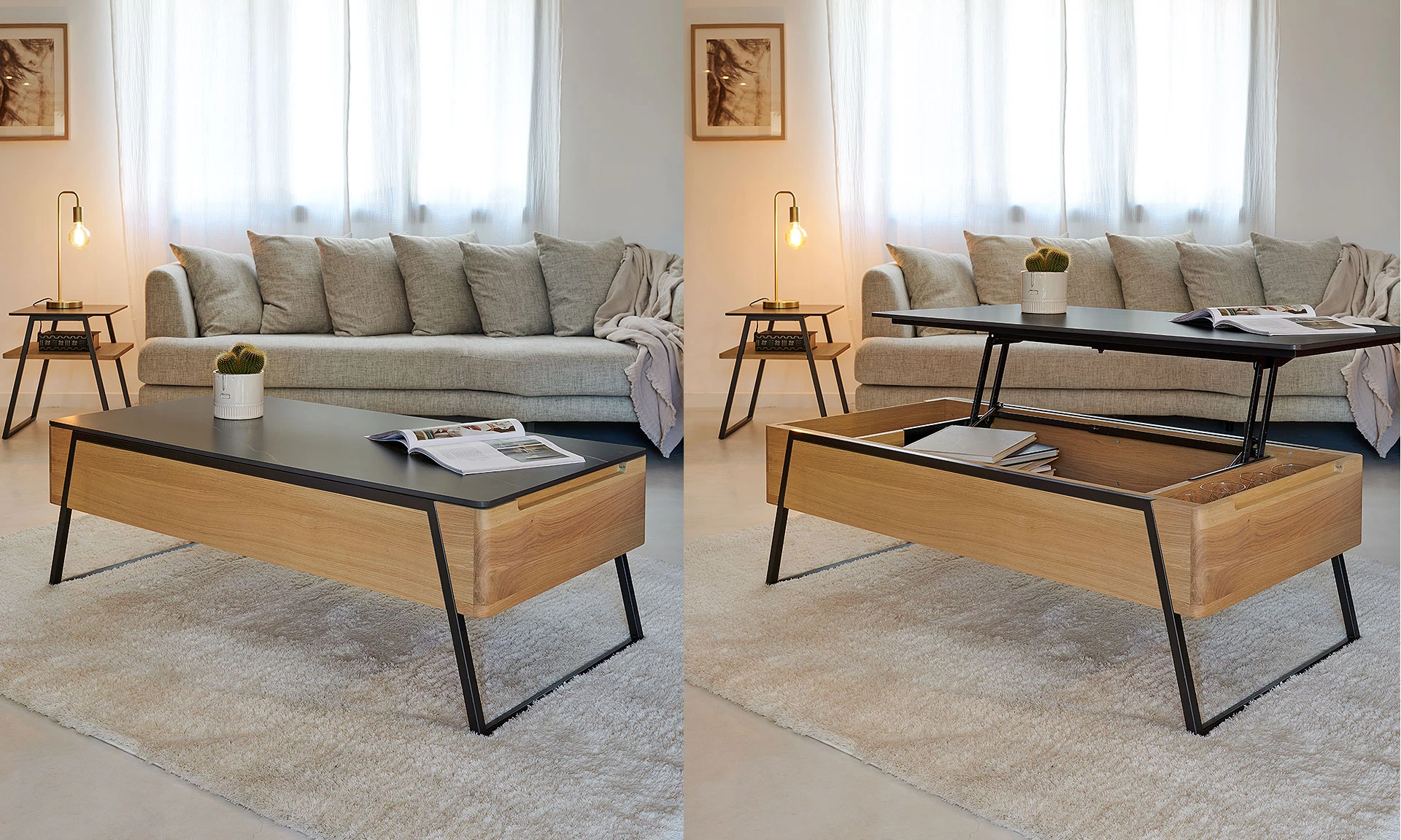 SUZIE - Table basse relevable, console et coin canapé
